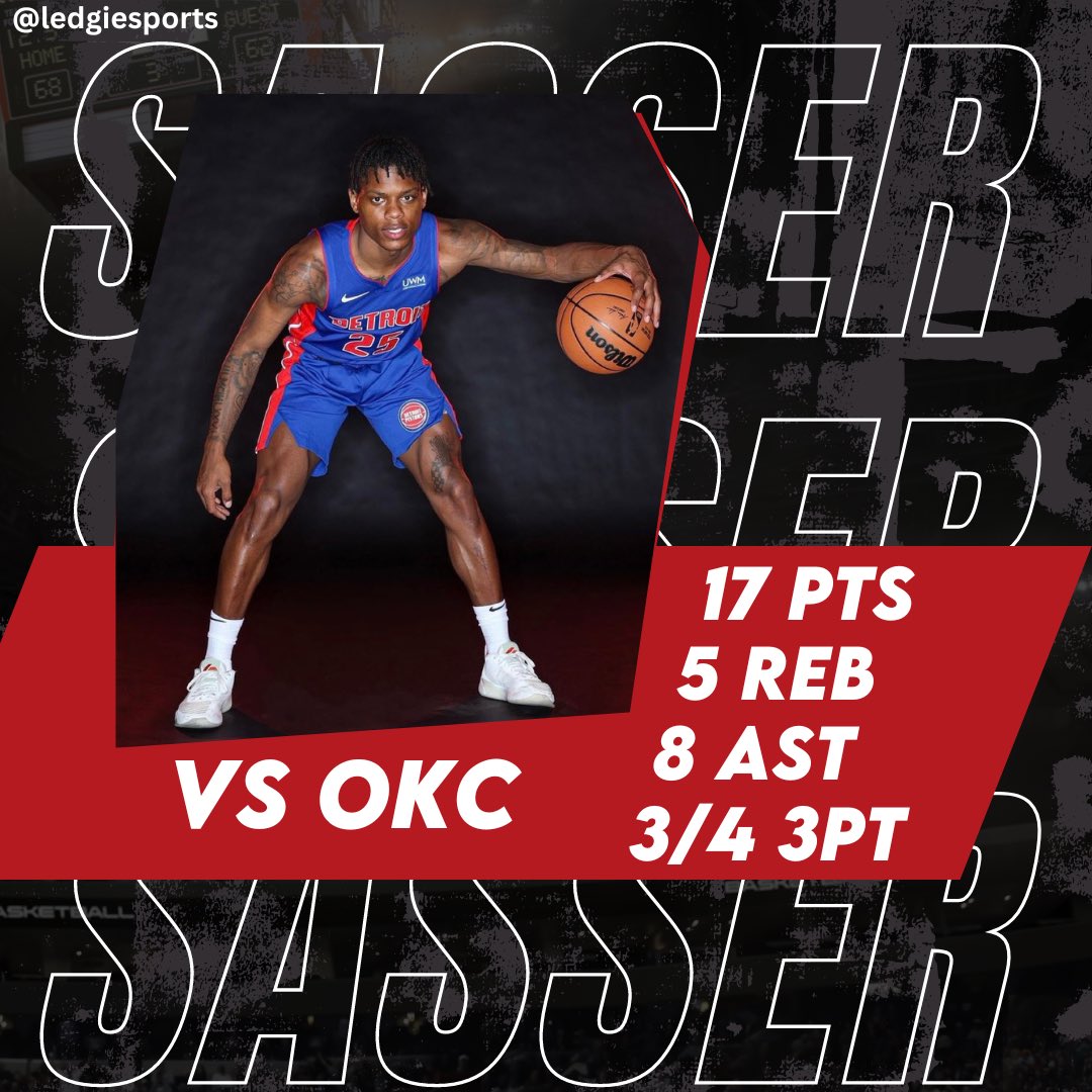 LedgieSports's tweet image. Marcus Sasser with an absolute showcase last night vs OKC. 

The grit he plays with is EASILY going to make him a fan favorite in the 313. 

#pistons #detroitpistons #nbarookie