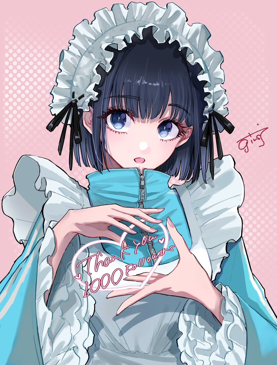 「フォロワー様1000人突破ありがとうございますジャージボブメイドさん #創作イラ」|ギンシマジルのイラスト