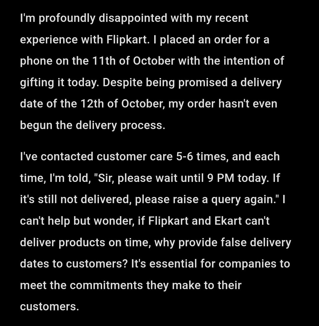 Hrishrath's tweet photo. #CustomerExperience
#Flipkart
#OnlineShopping
#DeliveryDelay
#CustomerService
#EcommerceIssues
#OrderProblems
#RetailFail
#ShoppingWoes
#DisappointedWithService

@Flipkart @flipkartsupport https://t.co/mcZG6elX2C