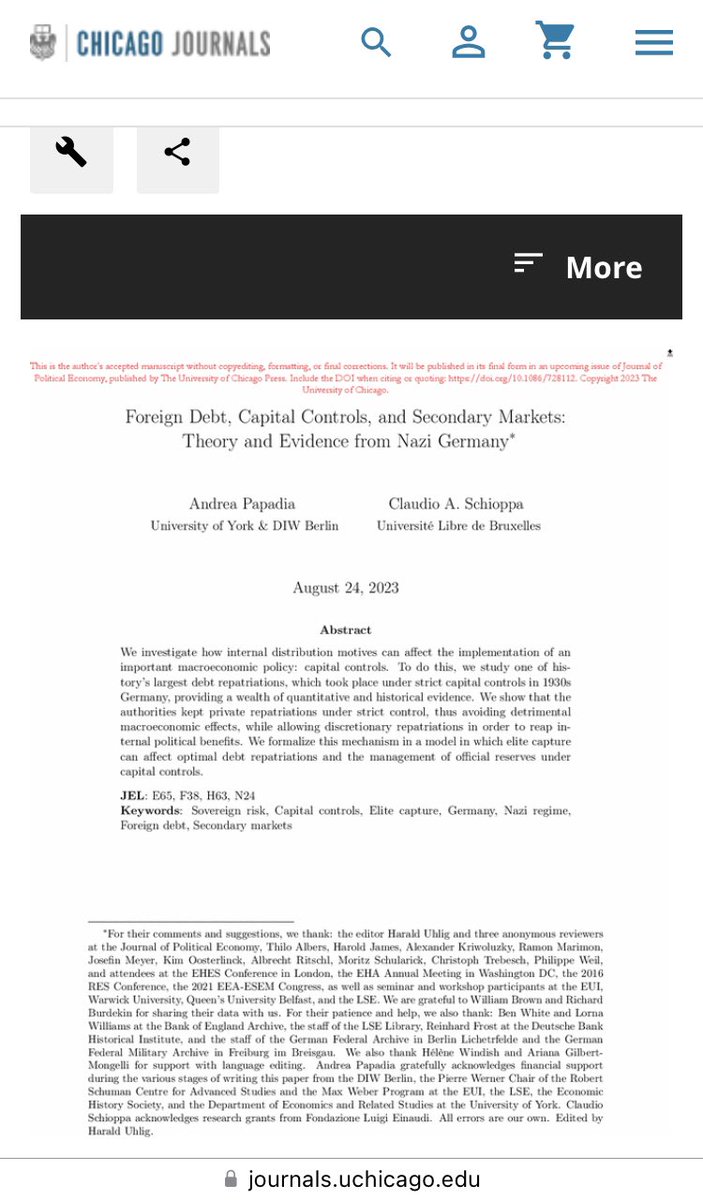 Andrea Papadia (@papadiaandrea) on Twitter photo Delighted that my paper with Claudio Schioppa was accepted for publication at the <a href="/JPolEcon/">JPE</a>!
journals.uchicago.edu/doi/epdf/10.10…
I owe a lot of debts of gratitude for this one, but let me mention three: <a href="/AlbrechtRitschl/">Albrecht Ritschl</a>, <a href="/MSchularick/">Moritz Schularick</a> and <a href="/econ_stardust/">Alexander Kriwoluzky</a>. Delighted that my paper with Claudio Schioppa was accepted for publication at the <a href="/JPolEcon/">JPE</a>!
journals.uchicago.edu/doi/epdf/10.10…
I owe a lot of debts of gratitude for this one, but let me mention three: <a href="/AlbrechtRitschl/">Albrecht Ritschl</a>, <a href="/MSchularick/">Moritz Schularick</a> and <a href="/econ_stardust/">Alexander Kriwoluzky</a>.