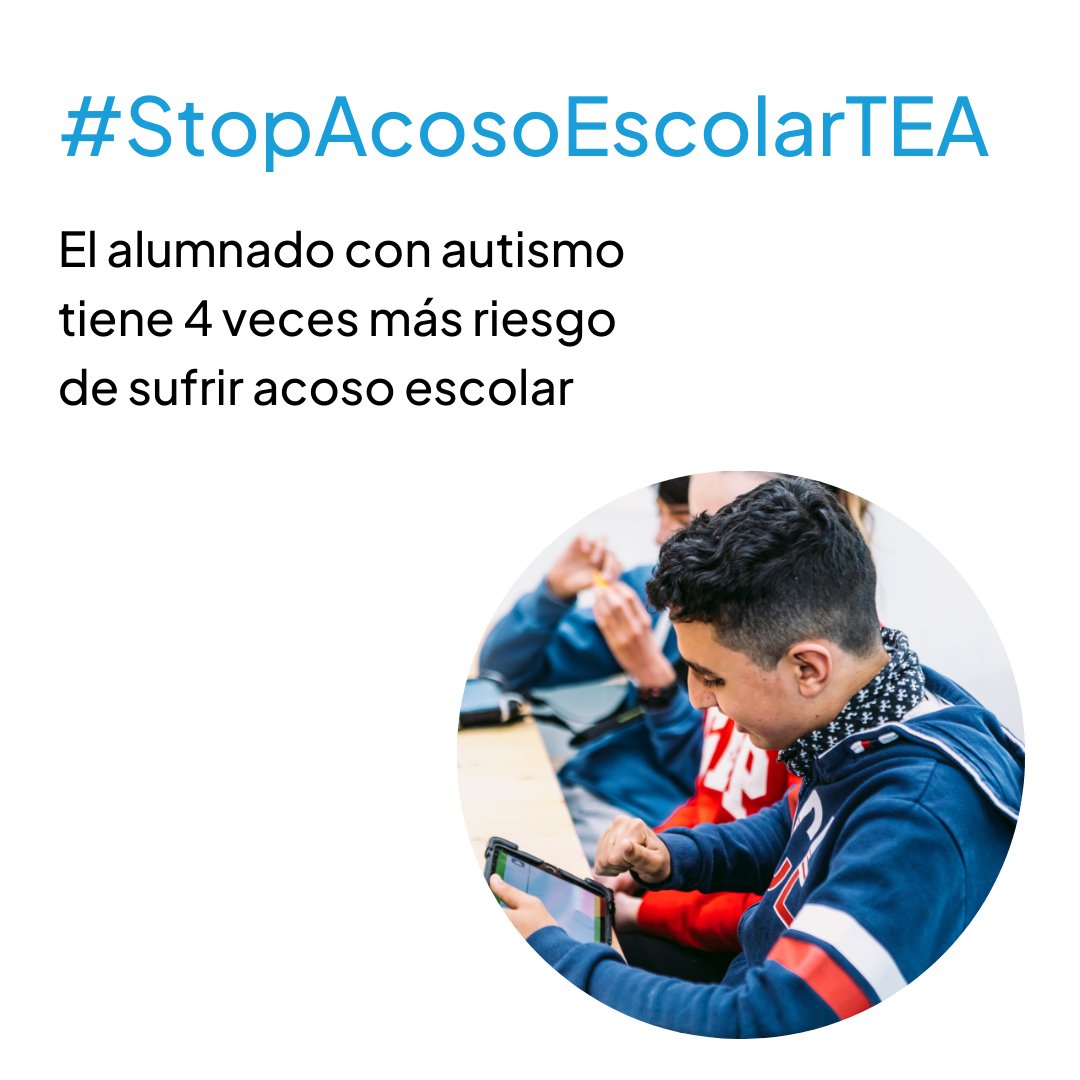 📢 El #AcosoEscolar afecta de manera especialmente negativa al alumnado con #autismo, repercutiendo en su #CalidadDeVida y #BienestarEmocional:
- Acentúa sus problemas de aprendizaje
- Disminuye su rendimiento escolar
- Aumenta el riesgo de exclusión social

#StopAcosoEscolarTEA