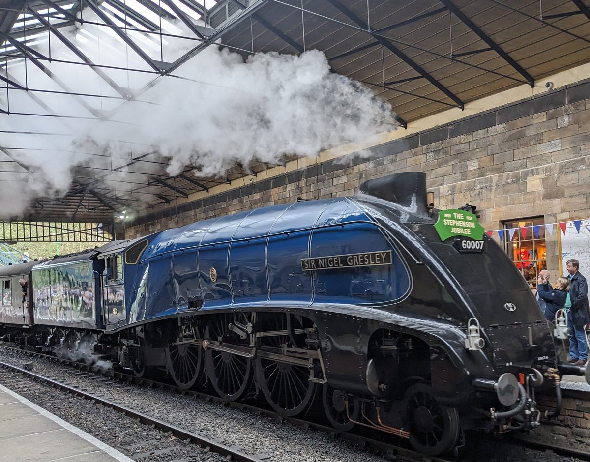 Locomotive 'Sir Nigel Gresley' arriving at Pickering Station.
