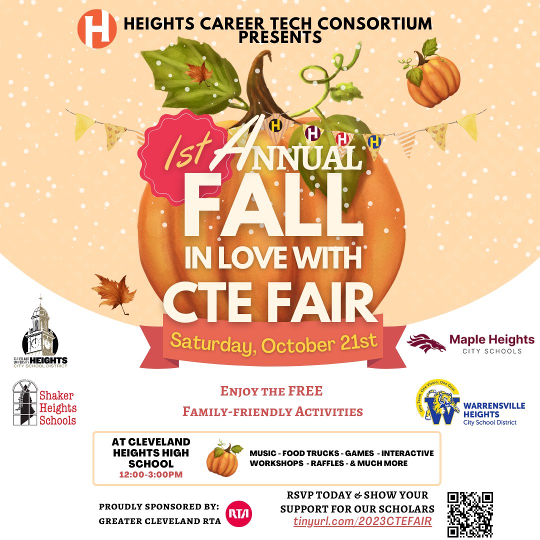 🚀 Join @HeightsCTE at the 'Fall in Love with CTE Fair' on Saturday,October 21st! 🌟 Explore exciting CTE pathways, student-led demos, and have a blast with games, food. Register Today! 🌐 tinyurl.com/2023CTEFAIR @CHUHSchools @MapleCSD @shakerschools @whcs_tigers