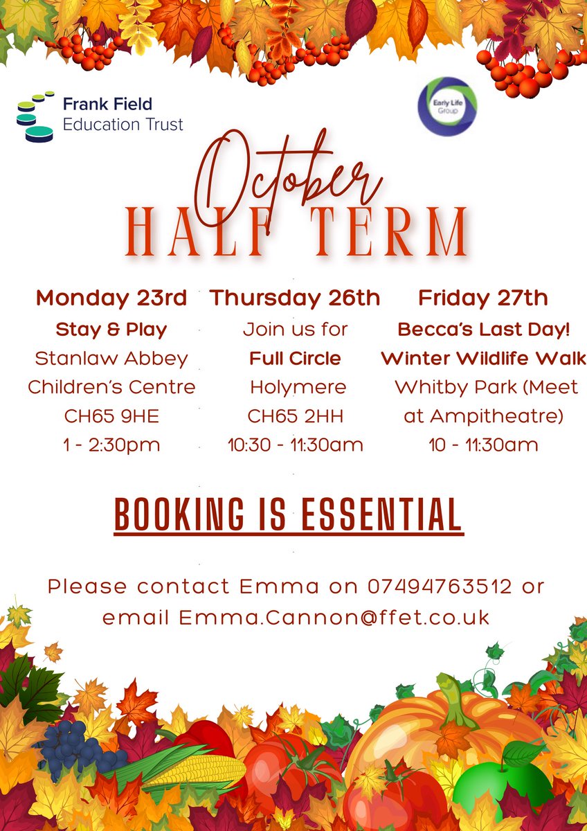 Looking for family fun this half term?
Join us for a week of exciting activities and events perfect for all the family. From nature walks to arts and crafts, we've got it all! Book now to avoid disappointment
#FamilyFun #HalfTermActivities #BookNow #First1001Days #EllesmerePort