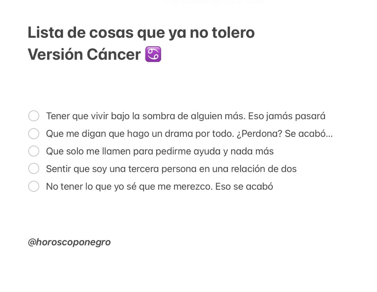 cancer_hn's tweet photo. Lista de cosas que ya no tolero ❌ Versión #Cancer ✨🔮✨ #horoscoponegro https://t.co/xBOCAL0ItC