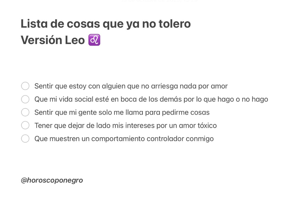 leo_hnegro's tweet image. Lista de cosas que ya no tolero ❌ Versión #Leo ✨🔮✨ #horoscoponegro
