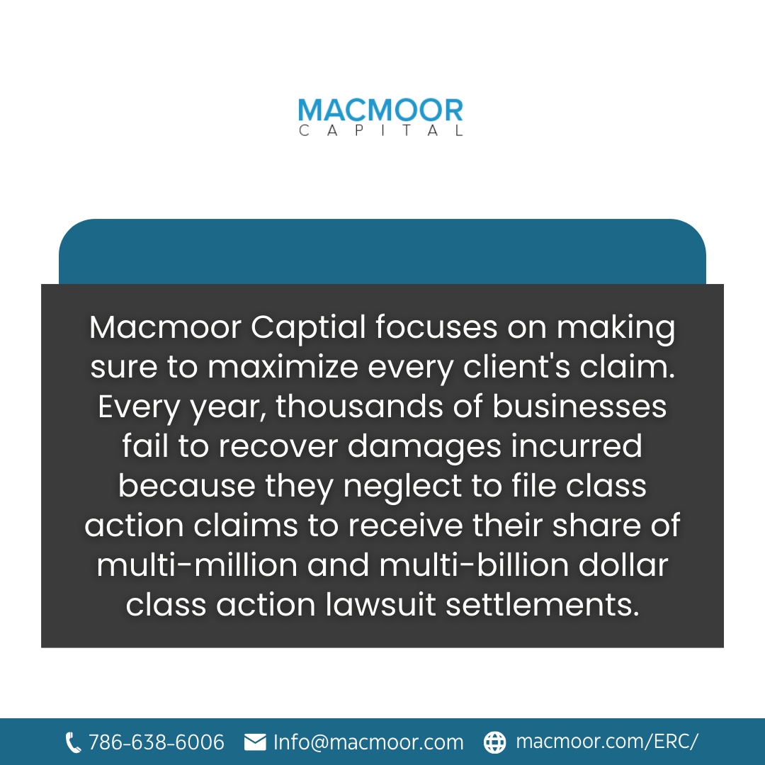 Macmoor_Capital's tweet image. Macmoor Capital: Maximizing Your Claim, Every Time! 💼🔍
Don't miss out on your share of multi-million and multi-billion dollar class action lawsuit settlements.
We're here to ensure you maximize your claim. Contact us today! 💰🚀
#ClaimMaximization #SecureYourShare