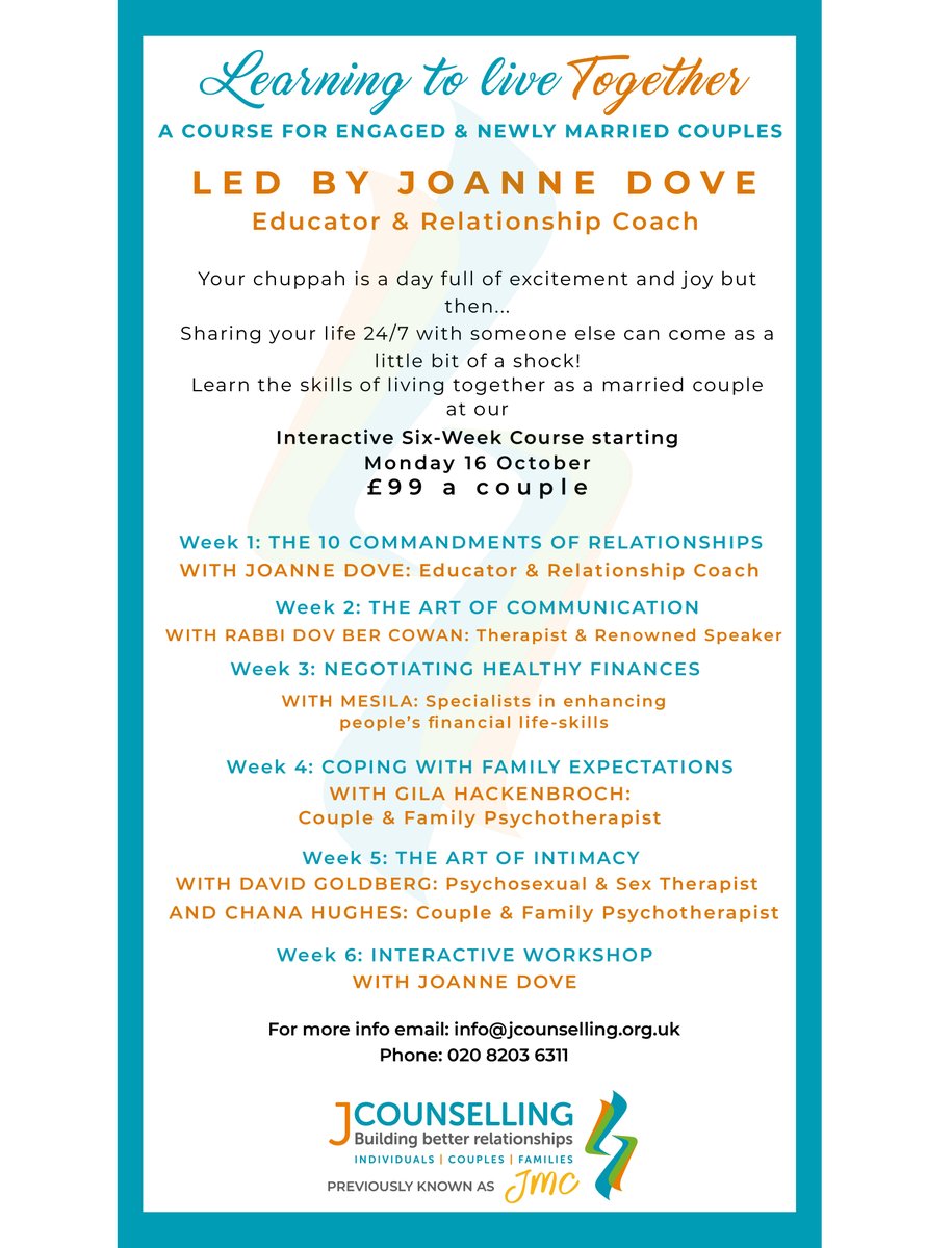 Jcounselling1's tweet photo. "Join our 'Learning to Live Together' marriage course starting this Monday in NW London. Strengthen your relationship! 💑📚 Book now for £99 a couple. Email info@jcounselling.org.uk for info &amp; bookings. #MarriageCourse #MarriageExperts #RelationshipCounseling https://t.co/HtQgZe7YZL
