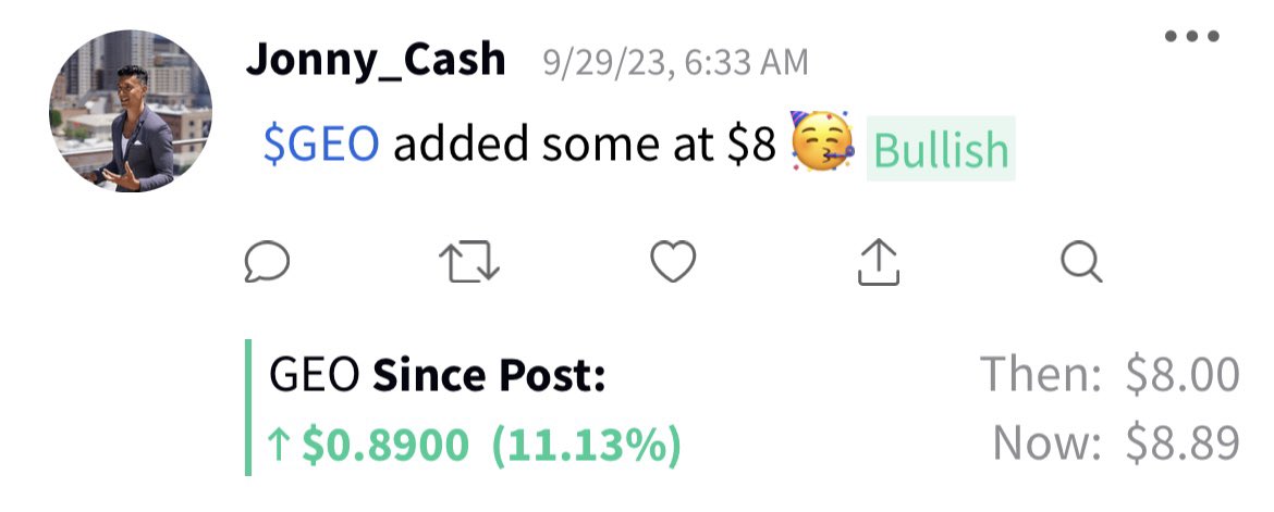 jonyecash's tweet photo. $GEO waking up over here 10+% now, target $13 📈🤑 https://t.co/gB6NIhJk92