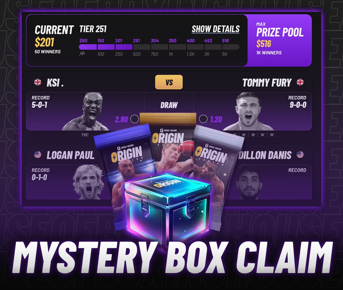 eterlastboxing's tweet photo. 🚀🥊 MILESTONE ALERT! 🥊🚀

New cash tier unlocked🔓: A whopping 250 users have joined the FREE tournament, skyrocketing the cash prize pool! 💰

As promised to our ever-growing community, secure your Mystery Box for the exclusive Origins drop!

Claim it now 👉 https://t.co/tDqNr1YEW5

Circle the date 📅: 25th October! Be there or be square! #OriginsMysteryUnleashed 📦