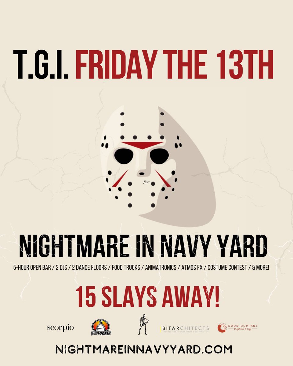 scorpiodjsdc's tweet photo. Friday the 13th in October! We are here for it. Nightmare in Navy Yard is only 15 days away. Get your tickets to DC's biggest Halloween dance party online at https://t.co/ugE2geprpC | #nightmareinnavyyard #scorpiodjs #HalloweenisComing https://t.co/GjJVT9BHk4