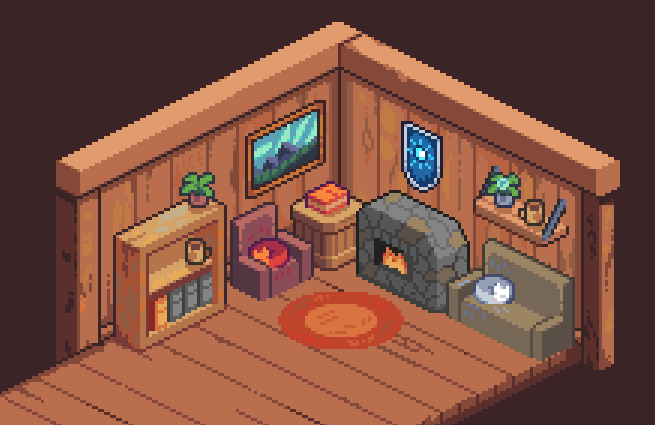 Todays progress on tavern called Icy Goblet with two cats Firefox and Icicle #pixelart #gamedev