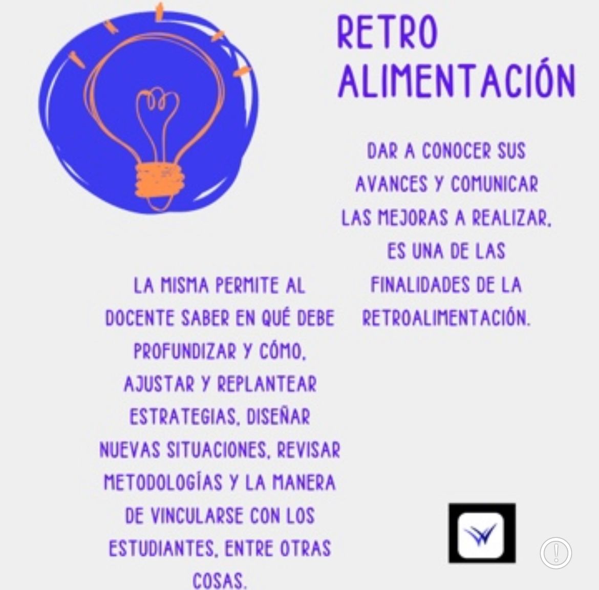 blowupuy's tweet photo. 💡Dar a conocer sus avances y comunicar las mejoras a realizar, es una de las finalidades de la retroalimentación.

💡Permite al docente saber en qué profundizar y cómo, ajustar estrategias, diseñar nuevas situaciones, metodologías y la manera de vincularse con los estudiantes. https://t.co/iT6OjMhiKv