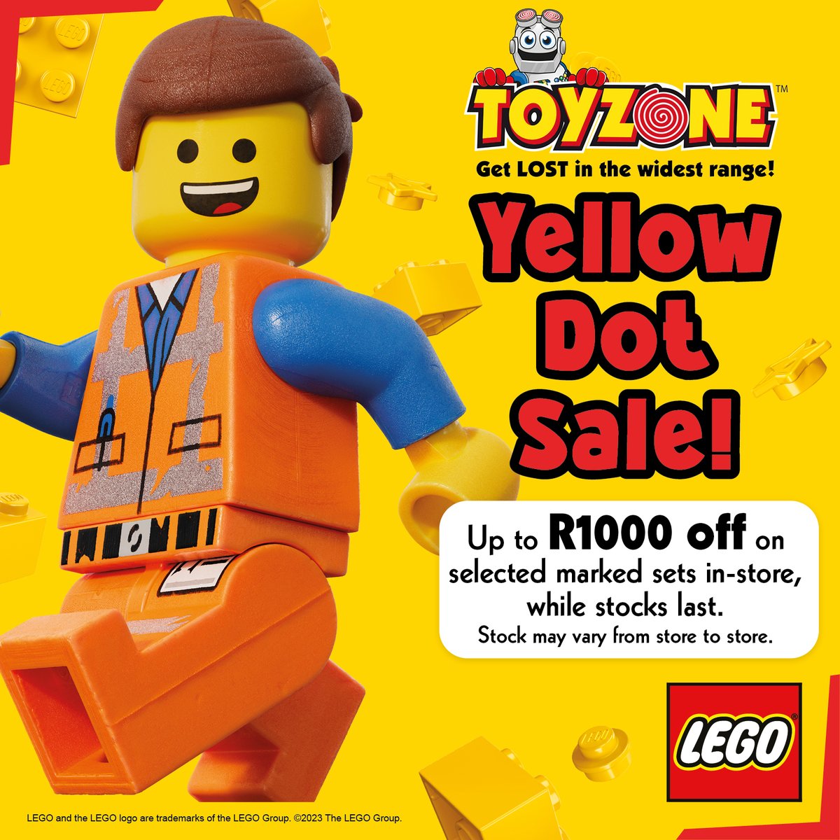 ToyZoneZoink's tweet photo. ๐ Yellow Dot Sale Alert! ๐ Save big with our amazing offers - up to R1000 off on selected marked sets in-store! ๐ Don't miss out on this fantastic opportunity while stocks last.
#ToyZone #YellowDotSale https://t.co/xL1yaXmpjd