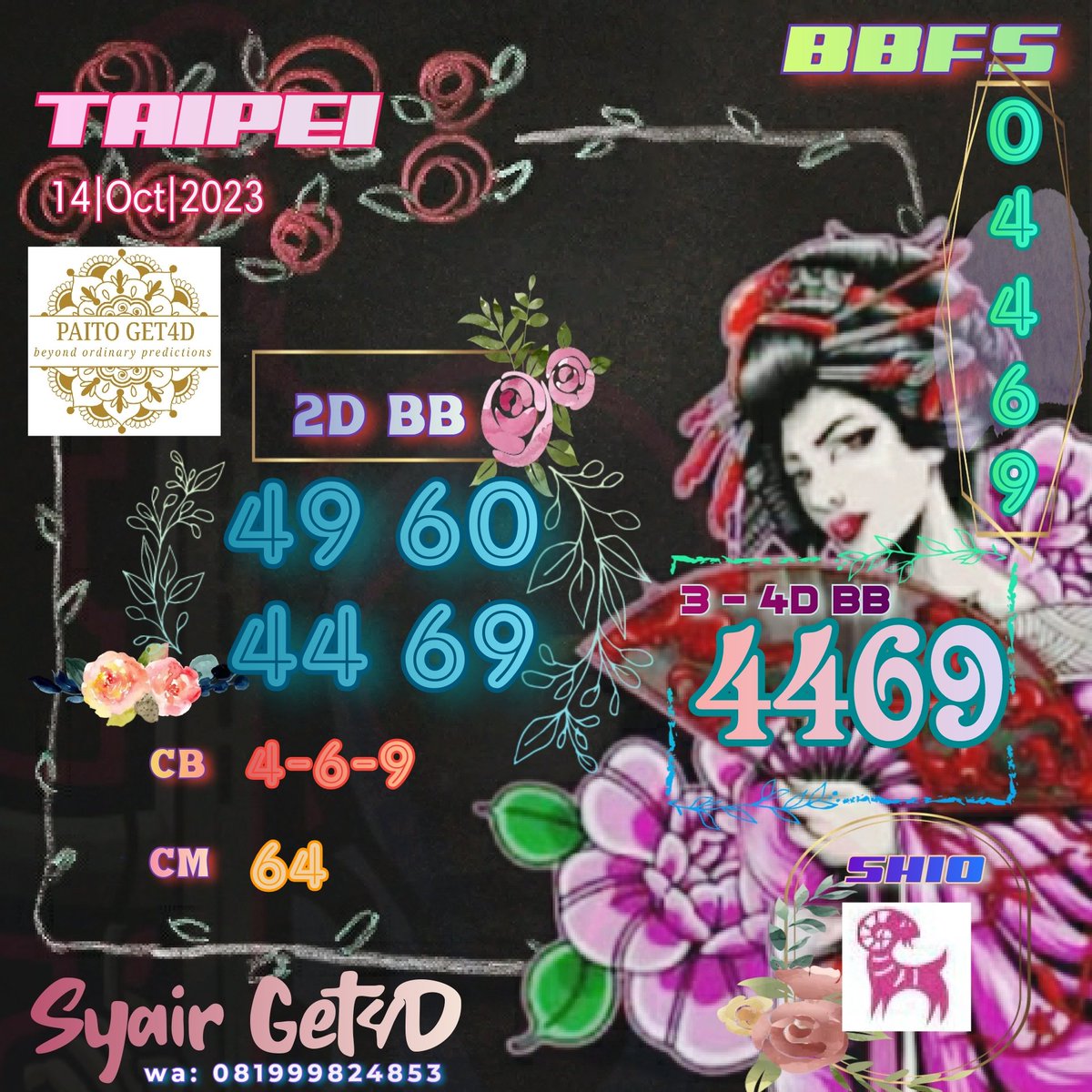 Get4DPaito's tweet photo. Prediksi 🇨🇳Taipei Pools 14|Oct|2024 https://t.co/0PNYStI4Rm