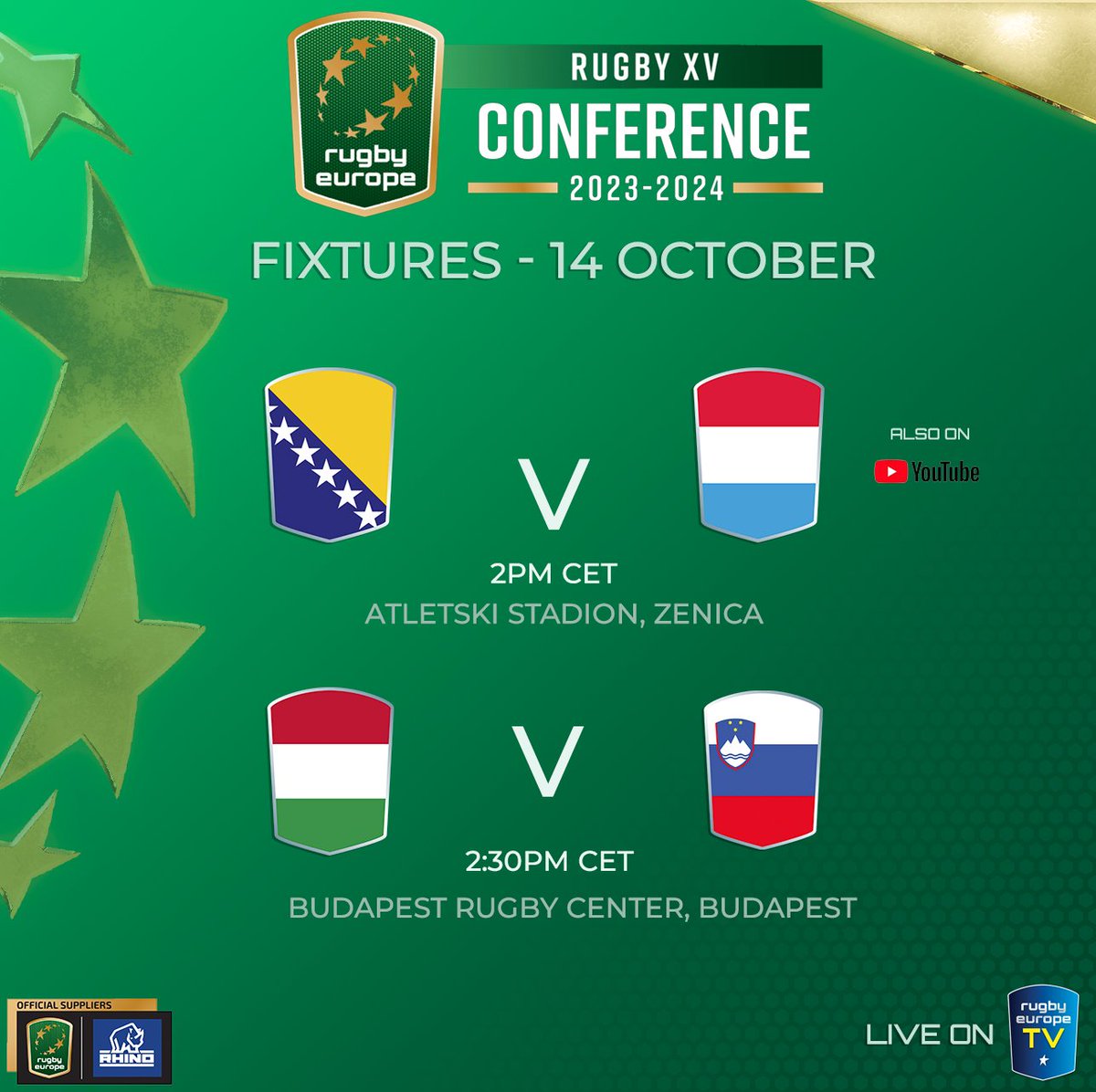 🏉🇪🇺Teams are out for this weekend's two games in the Conference with Bosnia &amp; Herzegovina hosting <a href="/LuxembourgRugby/">luxembourg rugby</a> and <a href="/RugbyHungary/">HungaryRugby</a> taking on <a href="/slorugby1/">Slovenia Rugby</a>. 

📺 Watch live and free on rugbyeurope.tv  

🇧🇦 v 🇱🇺 rugbyeurope.eu/competitions/c…

🇭🇺 v 🇸🇮 rugbyeurope.eu/competitions/c…