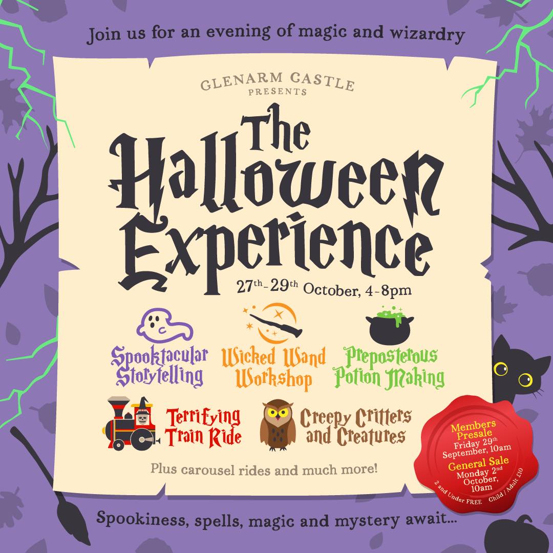 We are delighted to be attending <a href="/GlenarmCastle/">Glenarm Castle</a>'s Halloween experience from Friday 27 to Sunday 29 October 2023.  Your little witches and wizards can join in the fun for an evening of magic and wizardry!
𝗕𝗢𝗢𝗞 𝗬𝗢𝗨𝗥 𝗧𝗜𝗖𝗞𝗘𝗧𝗦 𝗧𝗢𝗗𝗔𝗬 𝗔𝗧 tinyurl.com/4bkr5tpp