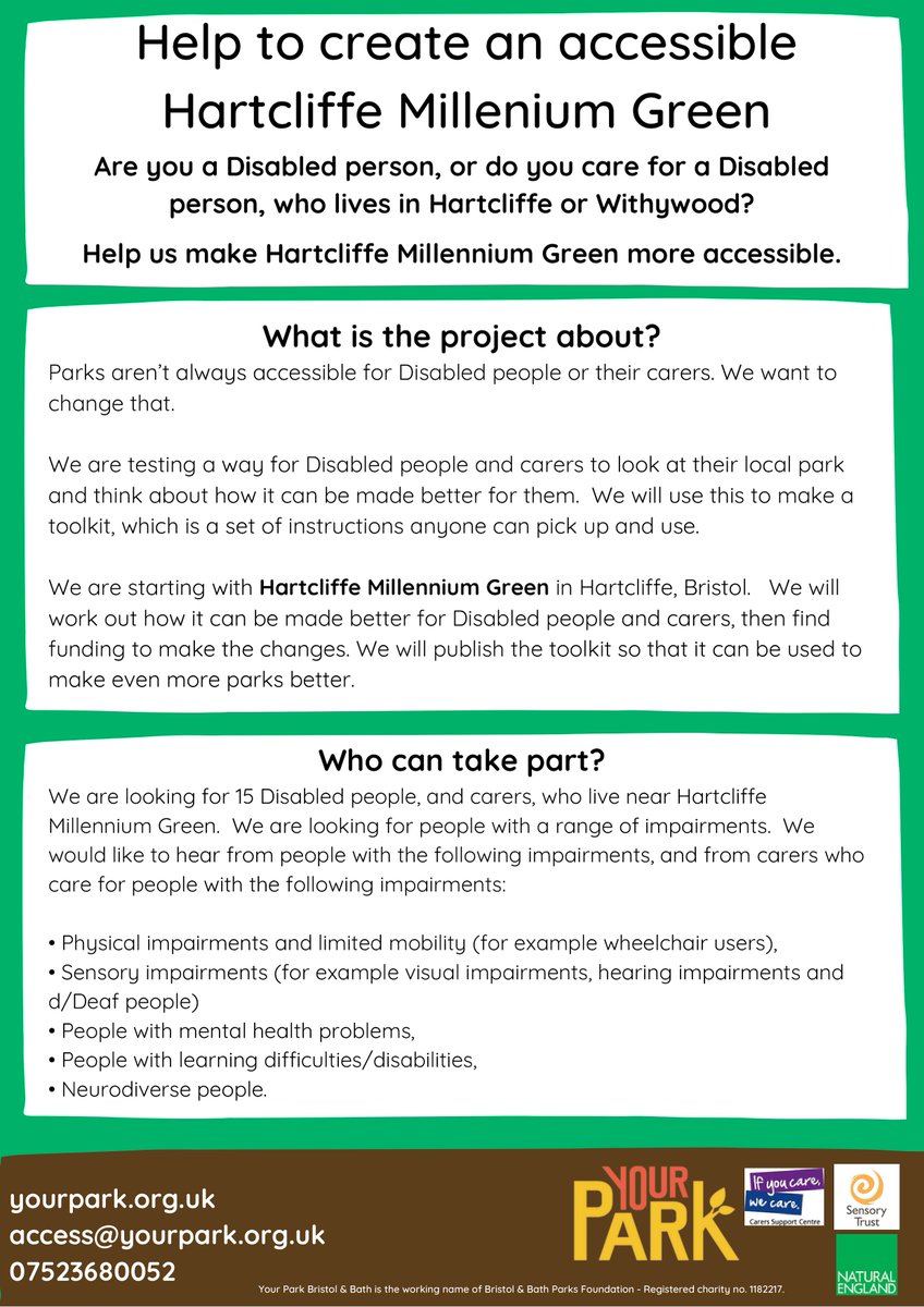 CommDevBristol's tweet image. Hartcliffe Millennium Green in Hartcliffe, Bristol. We are hoping to recruit 15 Disabled people and carers to participate in the project and share their thoughts and ideas on improvements or changes that could be made to the park to make it more accessible. #Disability #parks