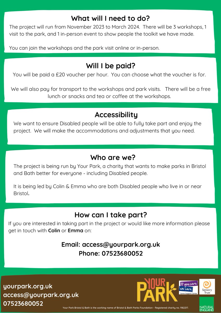 Hartcliffe Millennium Green in Hartcliffe, Bristol. We are hoping to recruit 15 Disabled people and carers to participate in the project and share their thoughts and ideas on improvements or changes that could be made to the park to make it more accessible. #Disability #parks