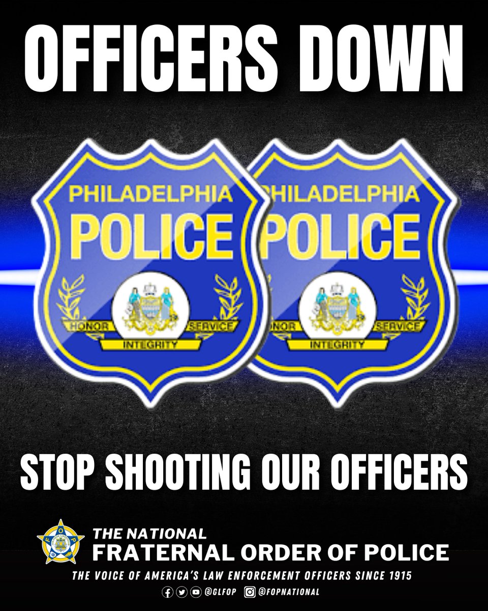 GLFOP's tweet image. 🚨 TWO OFFICERS DOWN: Please pray for one Philadelphia Police Officer who was shot and killed and for another Officer who was shot last night in a shooting at a parking garage at the Philadelphia International Airport.

The violence against the men and women of law enforcement is…