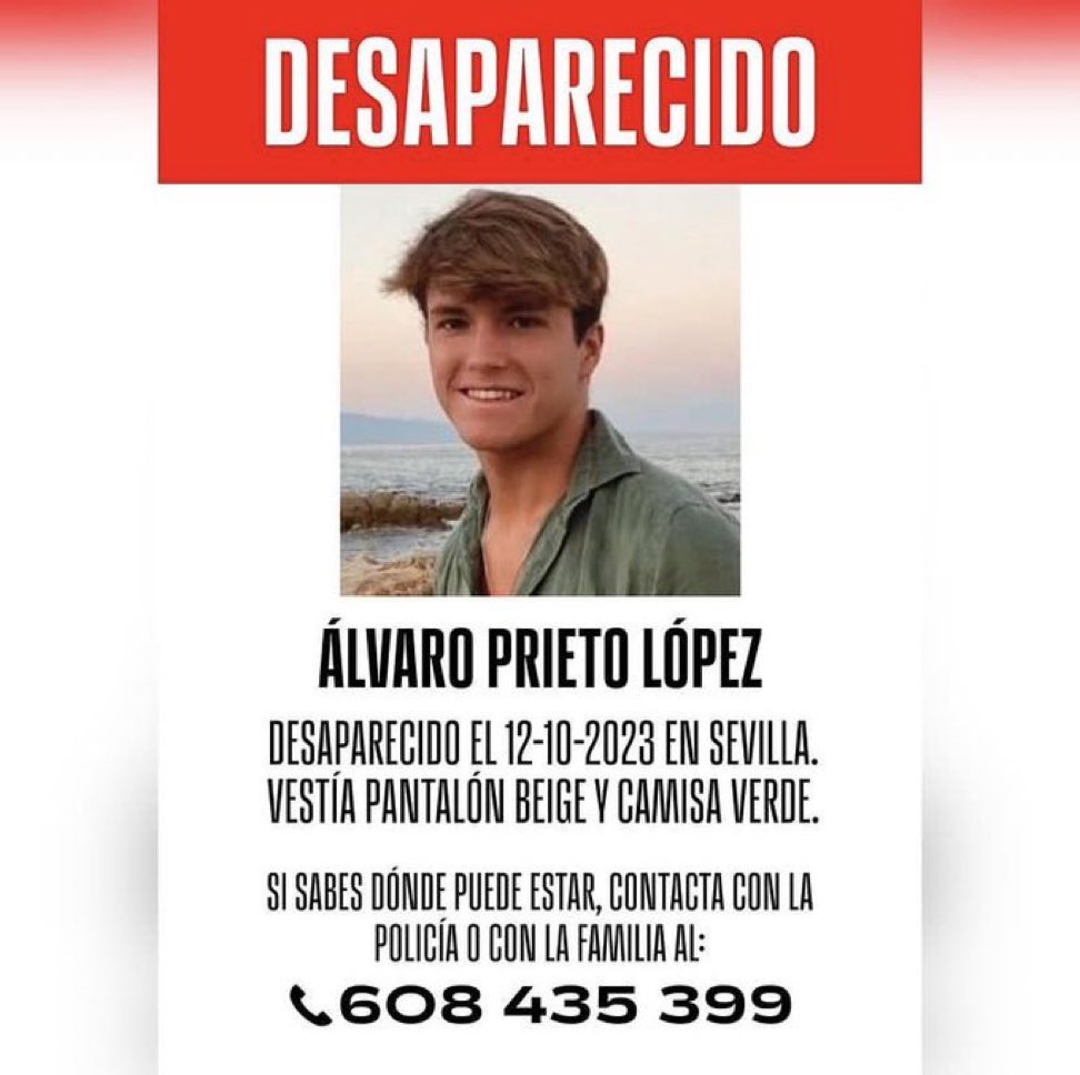yagoalons's tweet image. Ha desaparecido este chico, Álvaro Prieto en Sevilla. 

Por favor, sobre todo, si sois de allí, difundid esto 🙏🏻