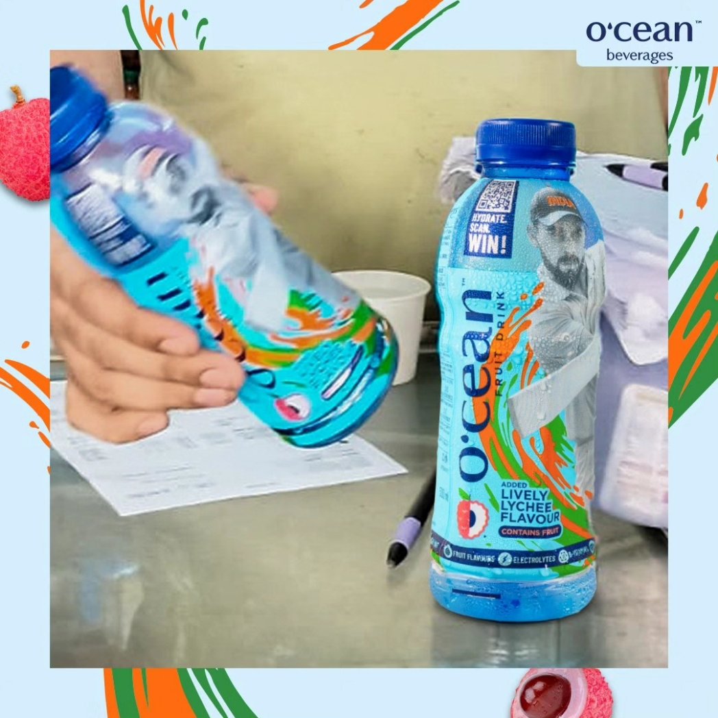 OceanBeverages's tweet photo. Team India is hitting Sixes while Team O'cean is hitting stores near you! 🏏 
Hydrate. Scan. Win! by uploading pictures with O'cean Lively Lychee, tag us, and get the chance to score  exciting O'cean hampers🎉
Now available at your nearest retail store. 

#ScanHydrateWin https://t.co/GhCcMB2k0c