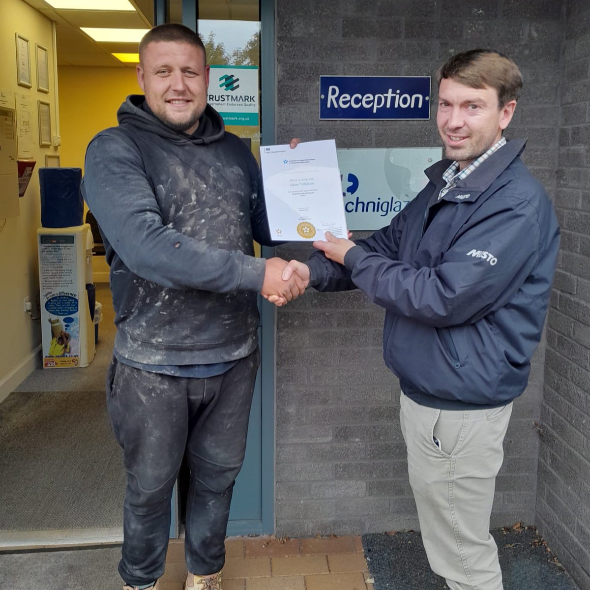 Congratulations to Adam Wilkinson at @techniglaze on achieving his NVQ Diploma in Fenestration Installation and also the Fenestration Installation Apprenticeship Standard, both at Level 2 Well done on all your hard work, Adam! 😁 #Success #Apprenticeships #Fenestration