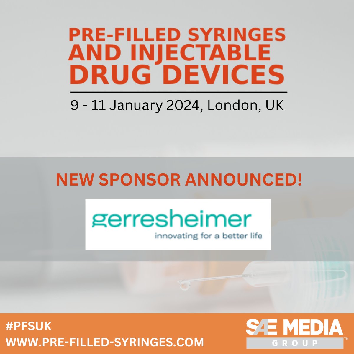 SAEMGPharma's tweet image. We are pleased to announce Gerresheimer is sponsoring the Pre-Filled Syringes and Injectable Drug Devices Conference and Expo!

Discover more here &amp;gt; pre-filled-syringes.com/twitter

#PFSUK