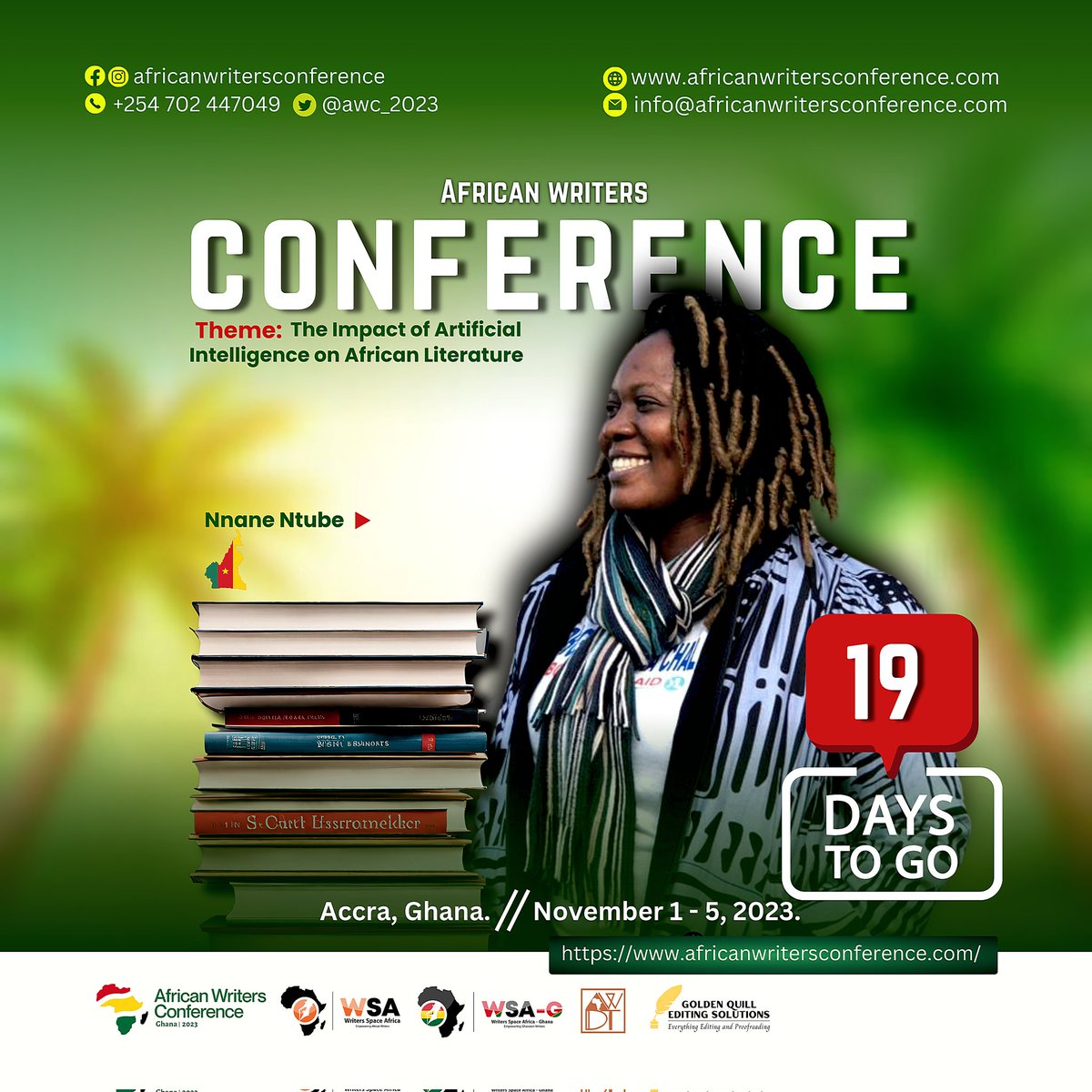 AWC 2023 is 19 days away! This year, we'll be delving into the impact of AI on African Literature. If you haven't registered for it yet, do so at africanwritersconference.com

See you soon!💥
#awc2023 #countdowntoawc