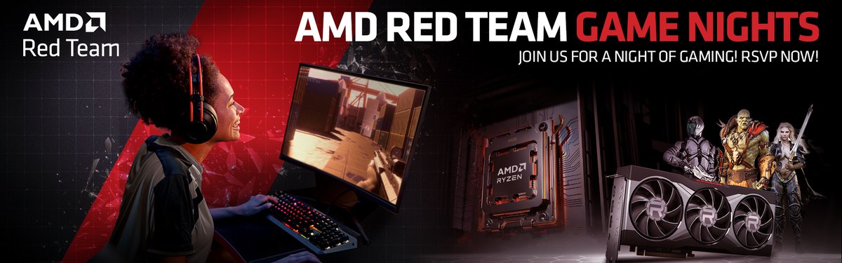 Red Team Game Nights: Mark Your Calendar Everyone!
<a href="/AMDGaming/">AMD Gaming</a> <a href="/AMDRyzen/">AMD Ryzen</a> <a href="/AMDRadeon/">AMD Radeon</a> <a href="/msiUSA/">MSI Gaming USA</a> <a href="/PersonaFPS/">PERS0NA the Viking</a> <a href="/Amber_AMD/">Amber Foster</a> <a href="/Wally_AMD/">Wally Perez</a> <a href="/k_kauff/">Kathryn Kauffman</a>  <a href="/AzorFrank/">Frank Azor</a> <a href="/AFKidsGaming/">AFKids Gaming</a> <a href="/LoveLaughLeslie/">💜 LoveLaughLeslie 💜</a> <a href="/Virgo4u86/">Virgo4u</a> <a href="/SasaMarinkovic/">Saša Marinković</a> 

community.amd.com/t5/red-team/re…