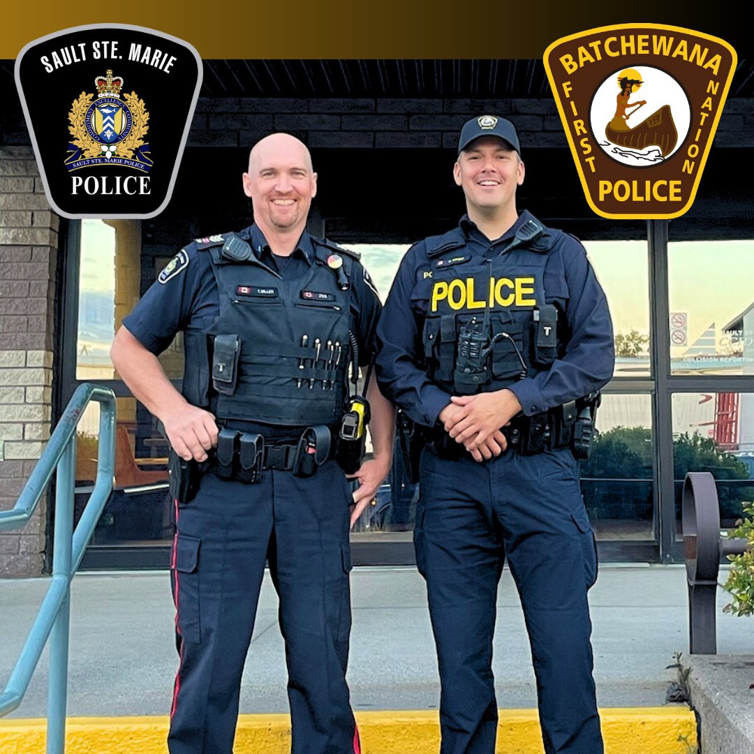 The Batchewana First Nation Police and Sault Ste. Marie Police Service are proud to announce a training partnership for new Batchewana Police officers.

Beginning Oct 12,  Cst. Ronald Dalton and Cst. Kyle Sayers will be partnered with a coach officer from Sault Police.

(1/5)