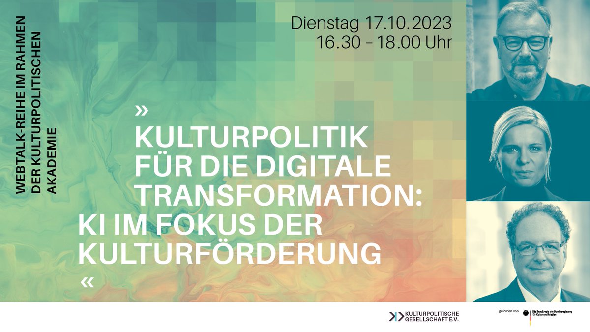 KI im Fokus der Kulturförderung!

Am Dienstag findet der zweite Teil unserer Webtalk-Reihe zu KI in der Kultur(politik) statt. Wir freuen uns sehr auf die Impulse von und die Diskussion mit <a href="/olaf_zimmermann/">Olaf Zimmermann</a>, Dominika Szope und <a href="/holger_x/">Holger Bergmann</a>. 

Anmedlung unter: form.typeform.com/to/l7BfDtUW