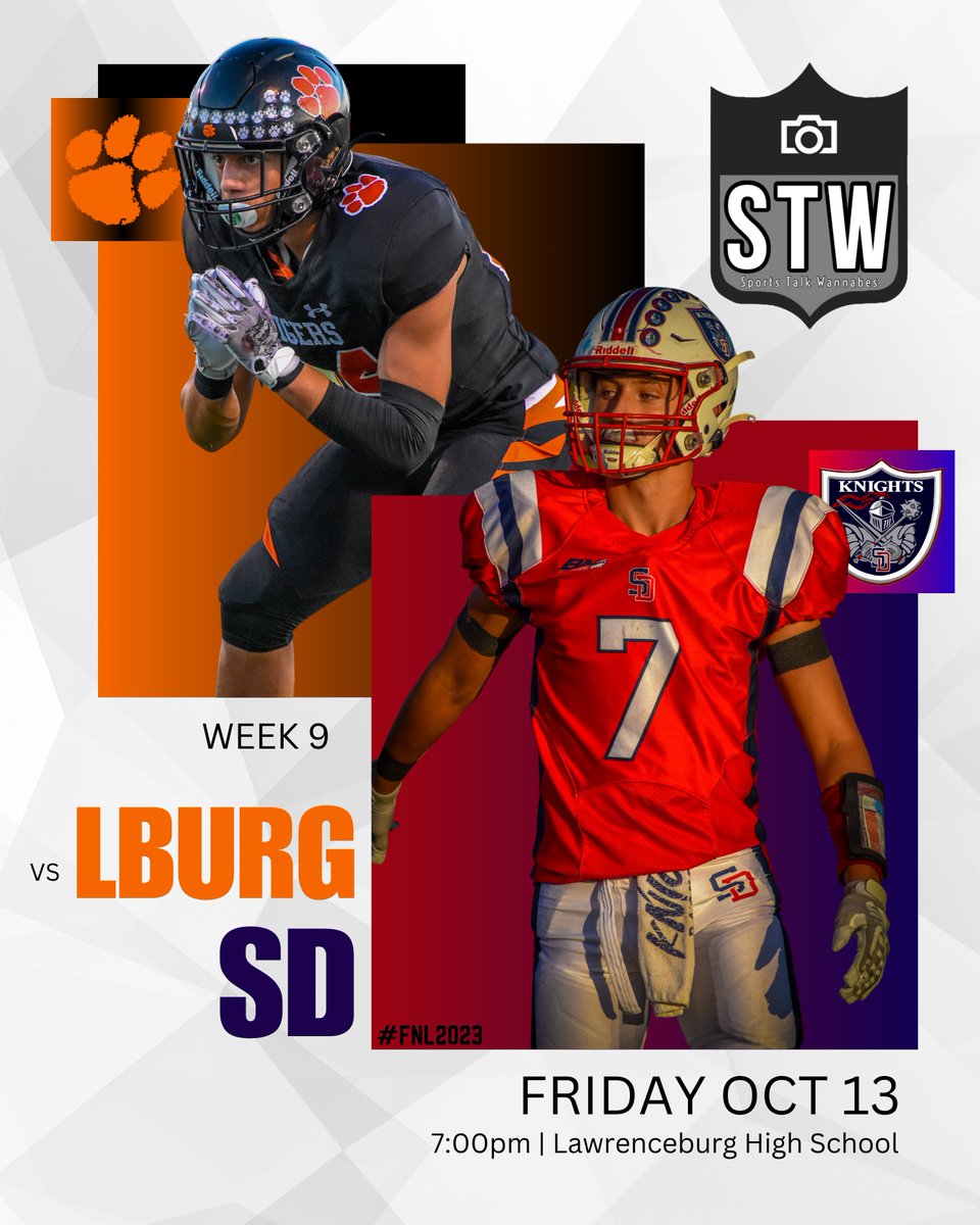 The Battle of US50, The Rivertown Rivalry or whatever you decide to call it. We’ve got a BANGER of a game tonight. A Dearborn County Classic between the Lawrenceburg Tigers and South Dearborn Knights!

See you tonight, Tigers!

#STW #FNL2023