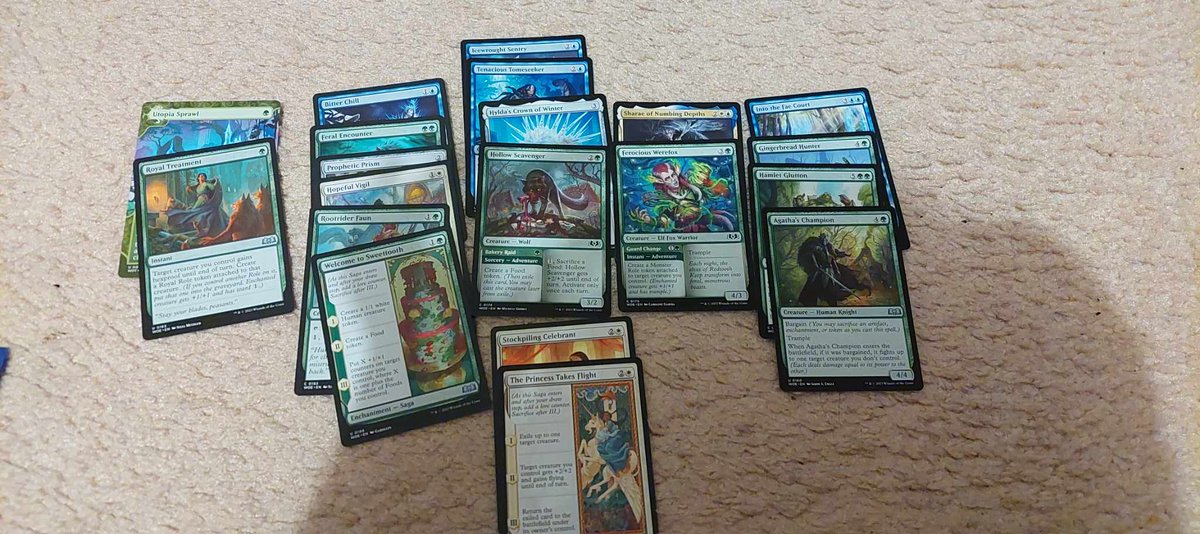 got 1st place (10 man pod) at nlg dandenong wilds of eldraine draft!

decklist +3 plains, 6 islands, 8 forests

nothing good in the promo pack, got a virtue of loyalty from one of the set boosters