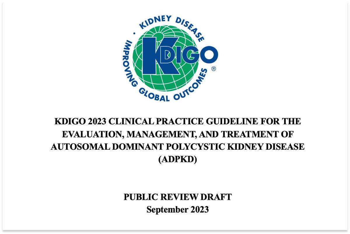 The KDIGO Clinical Practice Guideline for the Evaluation, Management, and Treatment of Autosomal Polycystic Kidney Disease (#ADPKD) is available for public review through Friday, November 17.  You can download the KDIGO ADPKD Guideline Public Review Draft and Data Supplement on