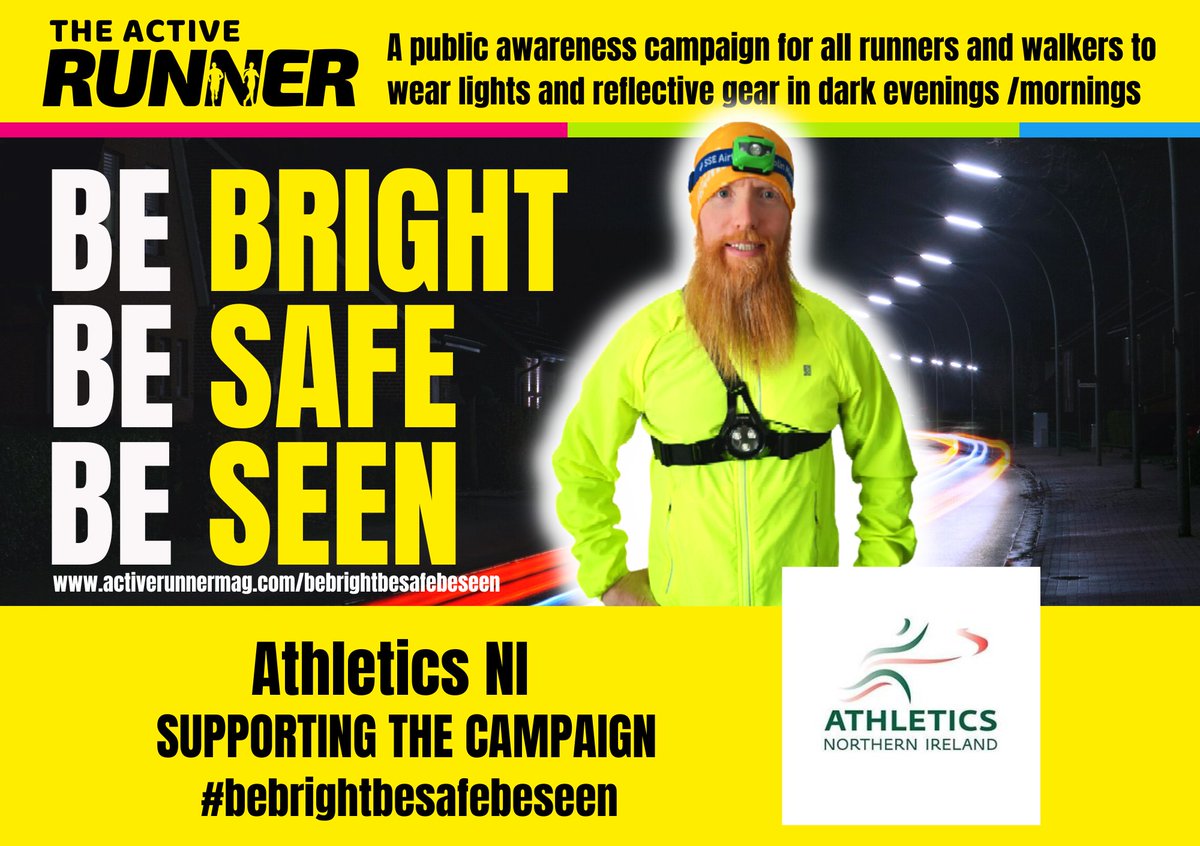🦺 Be Bright Be Safe Be Seen 🦺

With darker nights coming in fast, it's time to get out the hi-vis gear! ⚡ Run NI are supporting The Active Runner Mag's #BeBrightBeSafeBeSeen campaign.

For more tips: activerunnermag.com/bebrightbesafe…