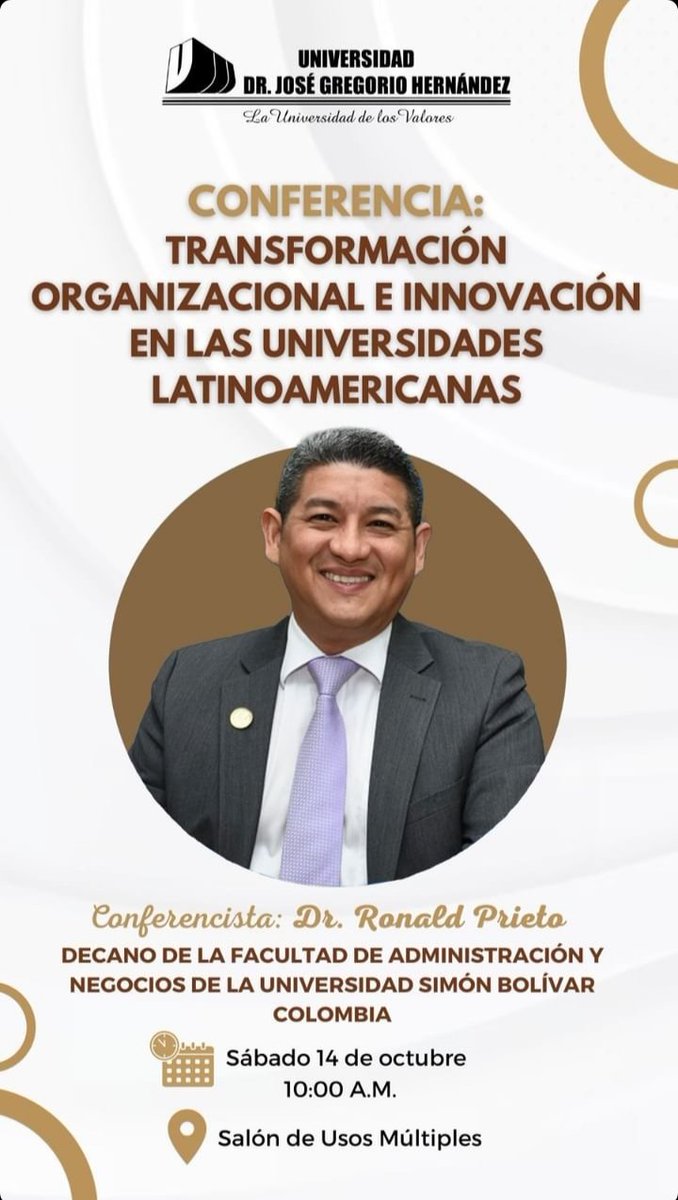 ¡Gente UJGH! 
Estan todos invitados a esta gran conferencia con nuestro invitado internacional, Decano de la Universidad Simón Bolívar, Prof. Ronald Prieto.