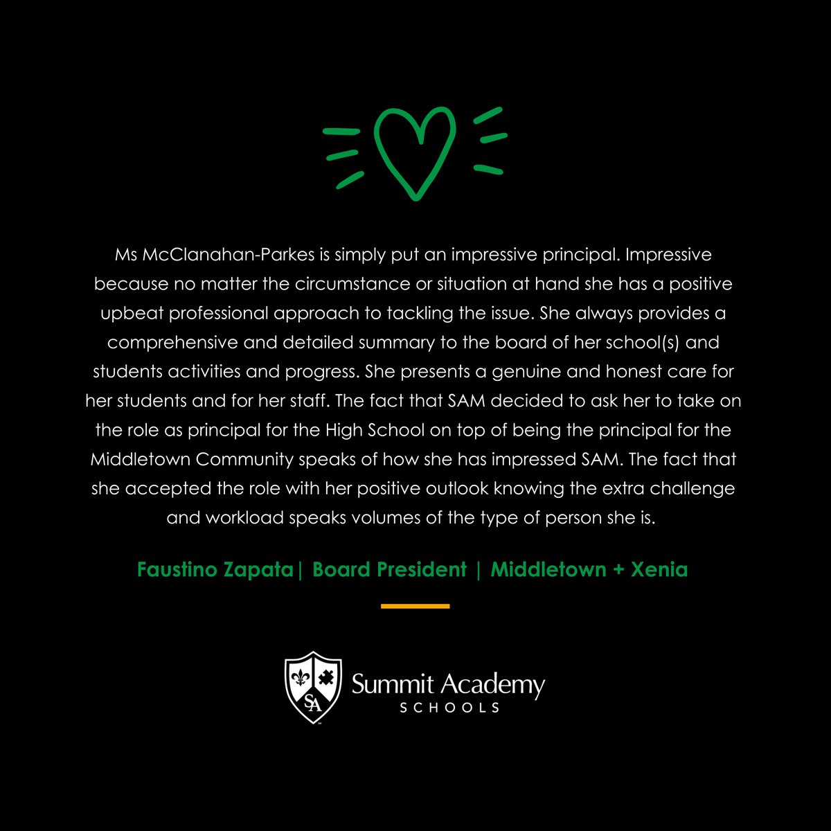 From Faustino Zapata - Board President of Middletown + Xenia schools