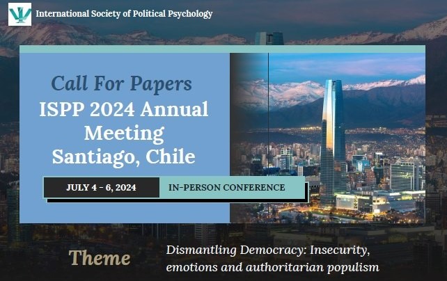 ¡Atención investigadores de Latinoamérica!
Chile será sede de la 47 Conferencia Anual de la <a href="/PolPsyISPP/">ISPP</a> en 2024. Hasta el próximo 15 de noviembre se recibirán trabajos en torno al tema Desmantelamiento de la democracia: inseguridad, emociones y populismo 👉bit.ly/3RVBu4I