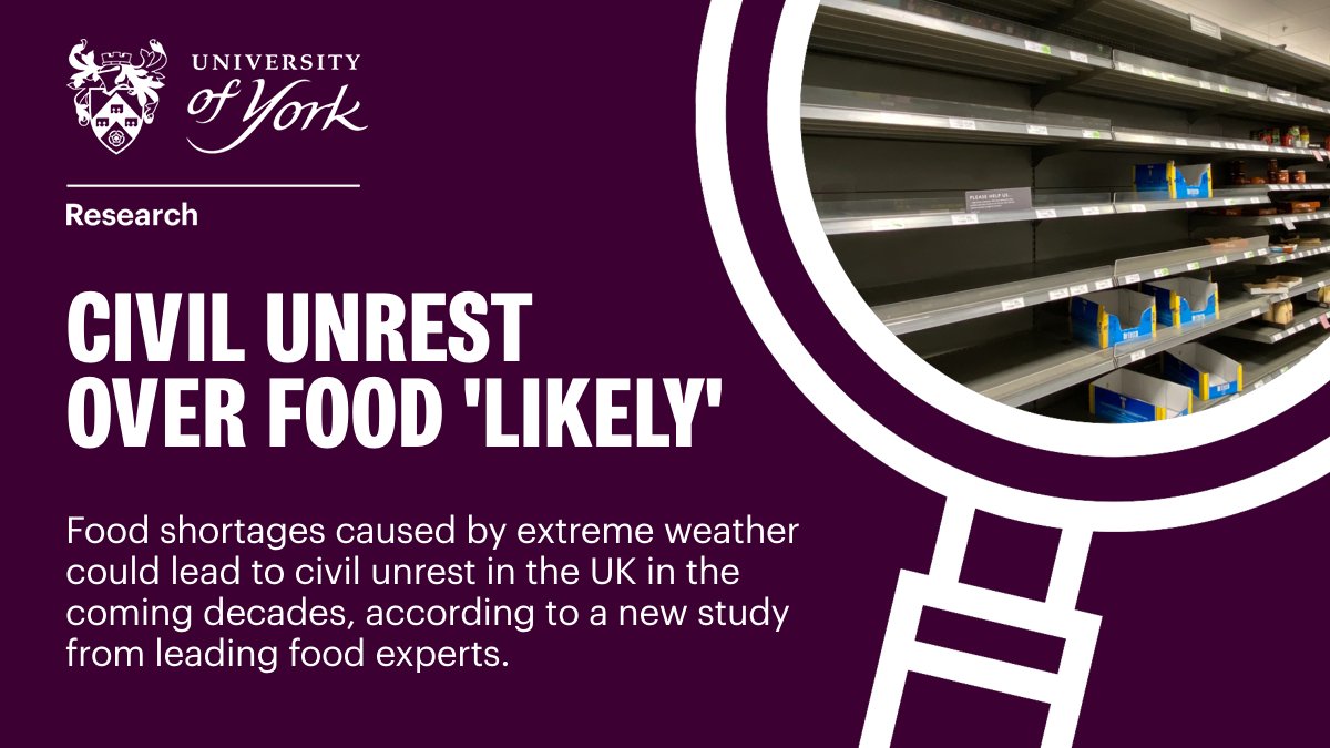 Food shortages caused by extreme weather could lead to civil unrest in the UK in the coming decades, according to the UK's leading food experts.
Find out more about the study, led by <a href="/sarahbridle/">Prof Sarah Bridle</a>: bit.ly/3M4cX9R