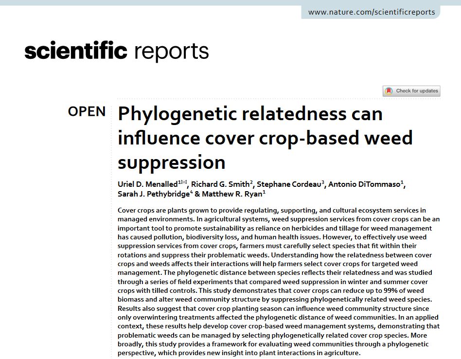 scordeau_inra's tweet photo. #Phylogenetic relatedness can influence #covercrop-based #weed suppression
▶️ main conclusion of the paper led by @UMenalled @Cornell out in @SciReports @NaturePortfolio have a look here https://t.co/yxAhMH59Rp https://t.co/uFh0zpzddx