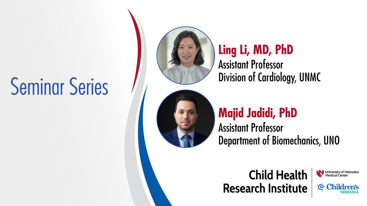 Join us next Friday, Oct. 20, at noon for our Seminar Series. Dr. Ling Li will talk about assessment of cardiac mechanics using 2D and 3D Echocardiography. Dr. Jadidi will discuss translating adult vascular biomechanics to pediatric applications.