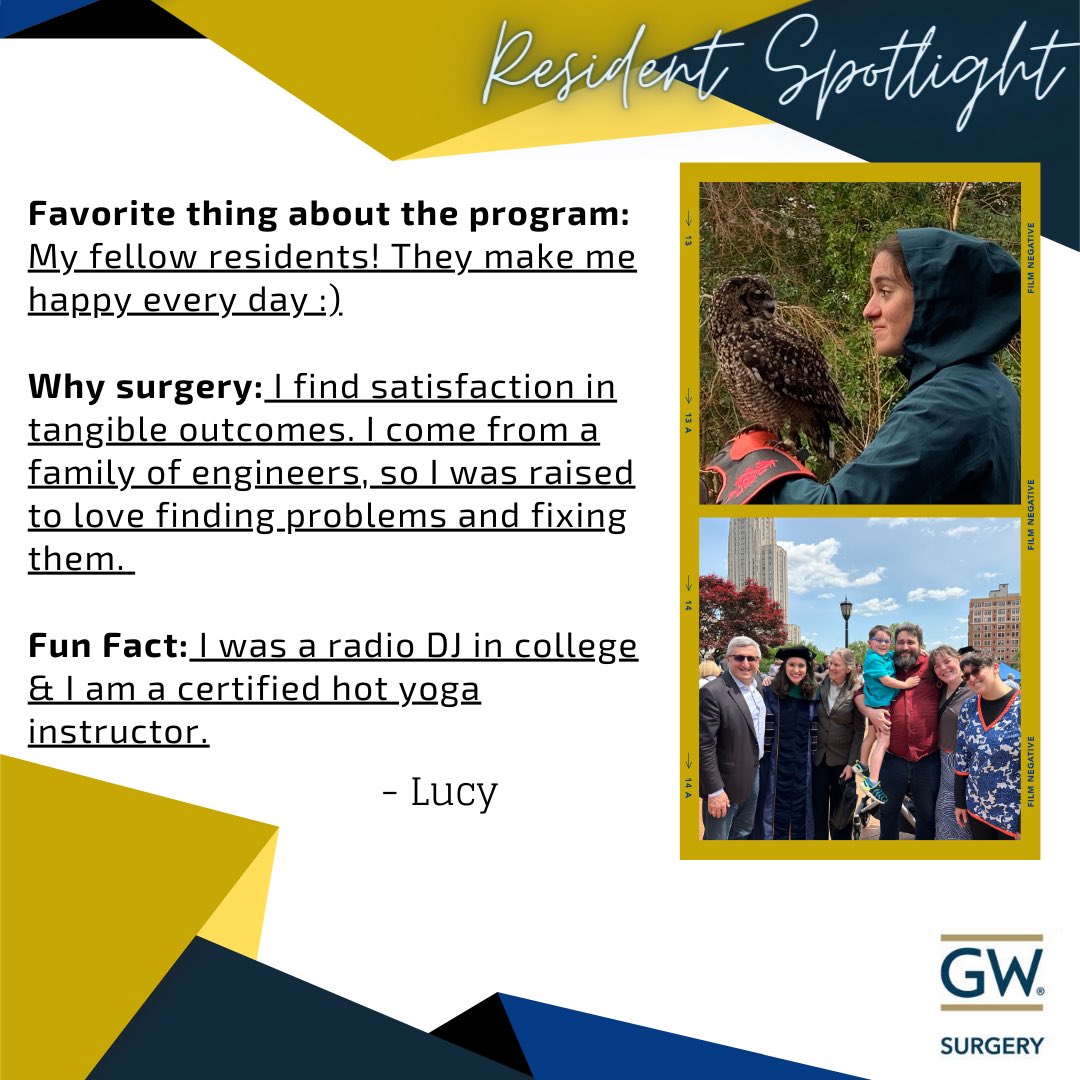 #FeatureFriday going strong as we introduce Lucy, another one of our new interns! Join us on Fridays as we highlight our entire resident complement! 💙💛 #surgery #surgeryresidency #residency #ilooklikeasurgeon #medtwitter #doctor