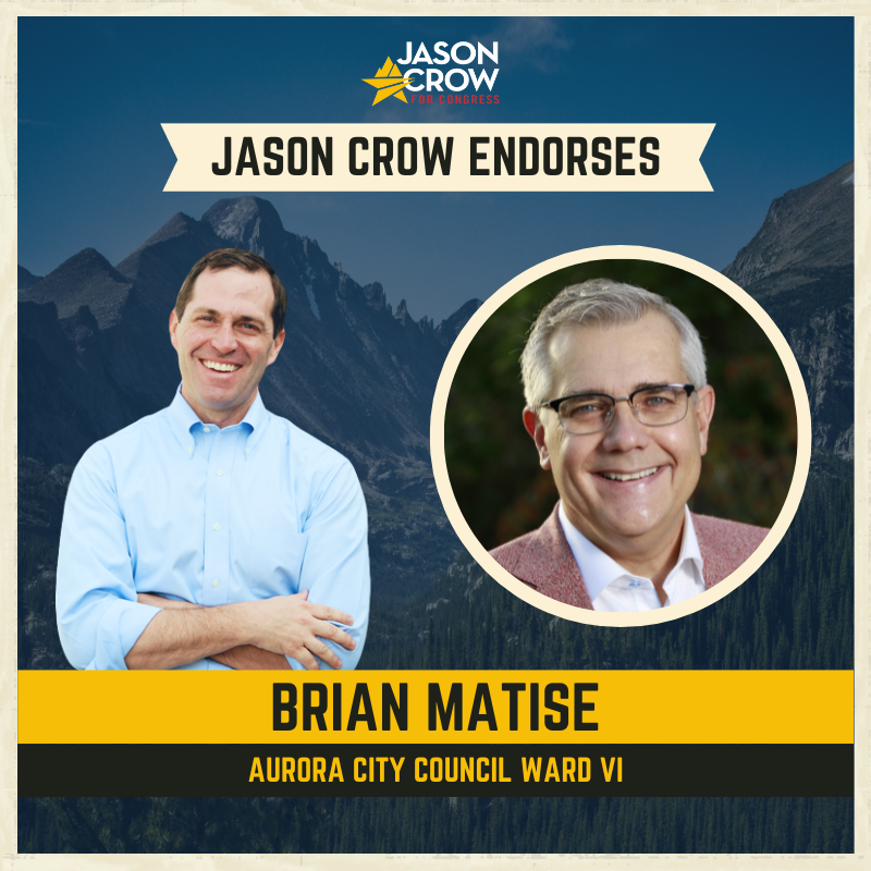 I am honored to have received the endorsement of Rep. Jason Crow in my campaign for Aurora City Council Ward VI. Congressman Crow, I will do my best to serve the citizens of Aurora as a servant leader, as you have done so well for us.