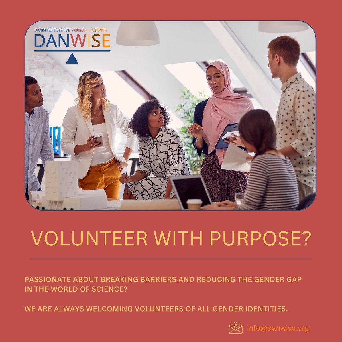 DANWISE_DK's tweet photo. Passionate about breaking barriers & reducing the gender gap in the world of science? Enthusiastic about event planning, communication, fundraising, social media, or other great ideas?
Join DANWISE as a volunteer!
DM or 📧 info@danwise.org
#danwise https://t.co/qJOq0z0i2J