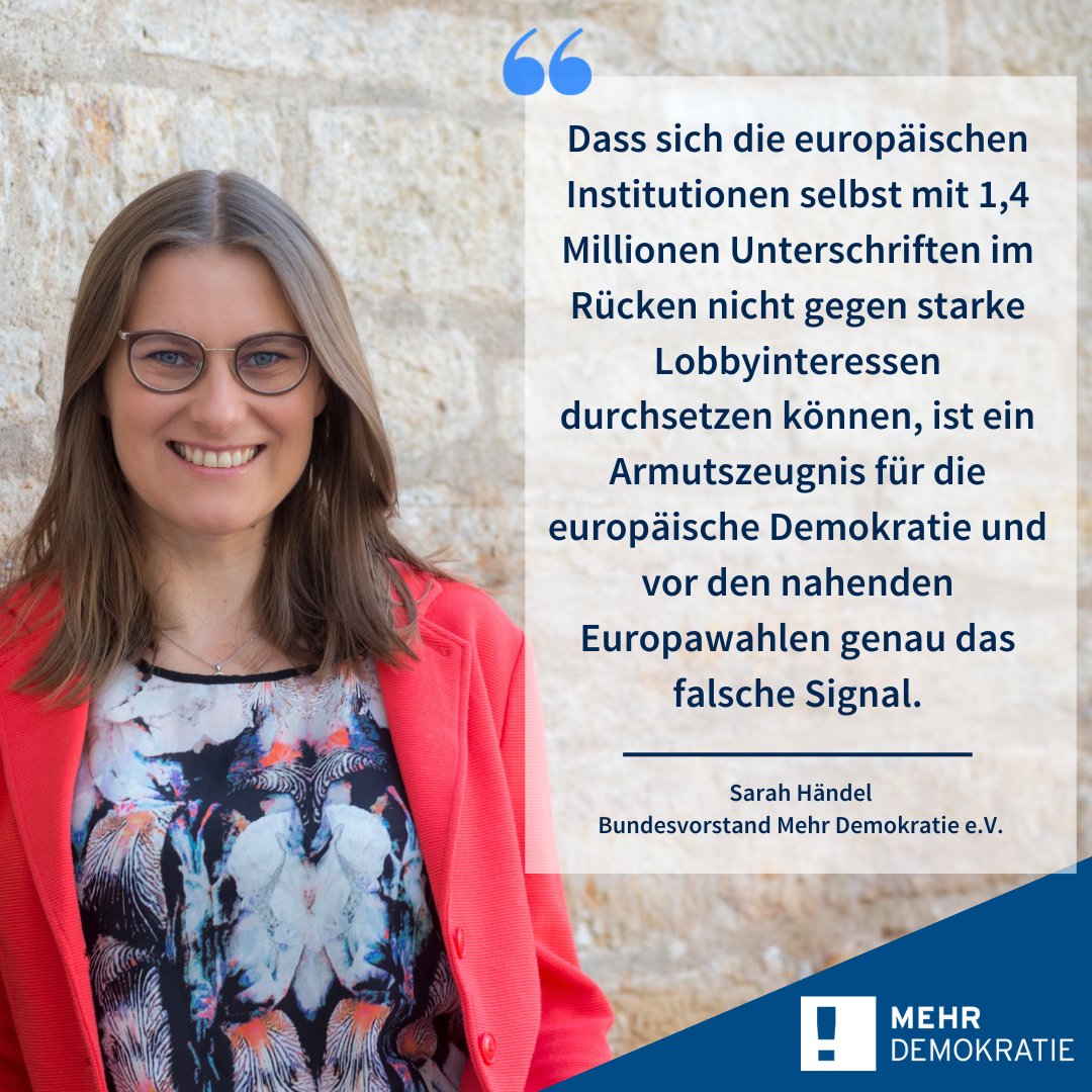 Mehr Demokratie e.V. (@volksentscheid) on Twitter photo Erst zugesagt, dann hängen gelassen: Trotz Zusage greift die <a href="/EU_Commission/">European Commission</a> die europäische #Bürgerinitiative zum Ende der #Käfighaltung wohl doch nicht auf. Deshalb haben wir zusammen mit Parterorganisationen einen Offenen Brief an <a href="/vonderleyen/">Ursula von der Leyen</a> verfasst.
mehr-demokratie.de/nachrichten/ei… Erst zugesagt, dann hängen gelassen: Trotz Zusage greift die <a href="/EU_Commission/">European Commission</a> die europäische #Bürgerinitiative zum Ende der #Käfighaltung wohl doch nicht auf. Deshalb haben wir zusammen mit Parterorganisationen einen Offenen Brief an <a href="/vonderleyen/">Ursula von der Leyen</a> verfasst.
mehr-demokratie.de/nachrichten/ei…