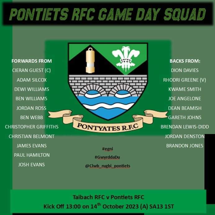 Tomorrow we travel to <a href="/TaibachRFC/">Taibach RFC</a> 1pm KO. Come and show your support 🟢⚫️🟢⚫️