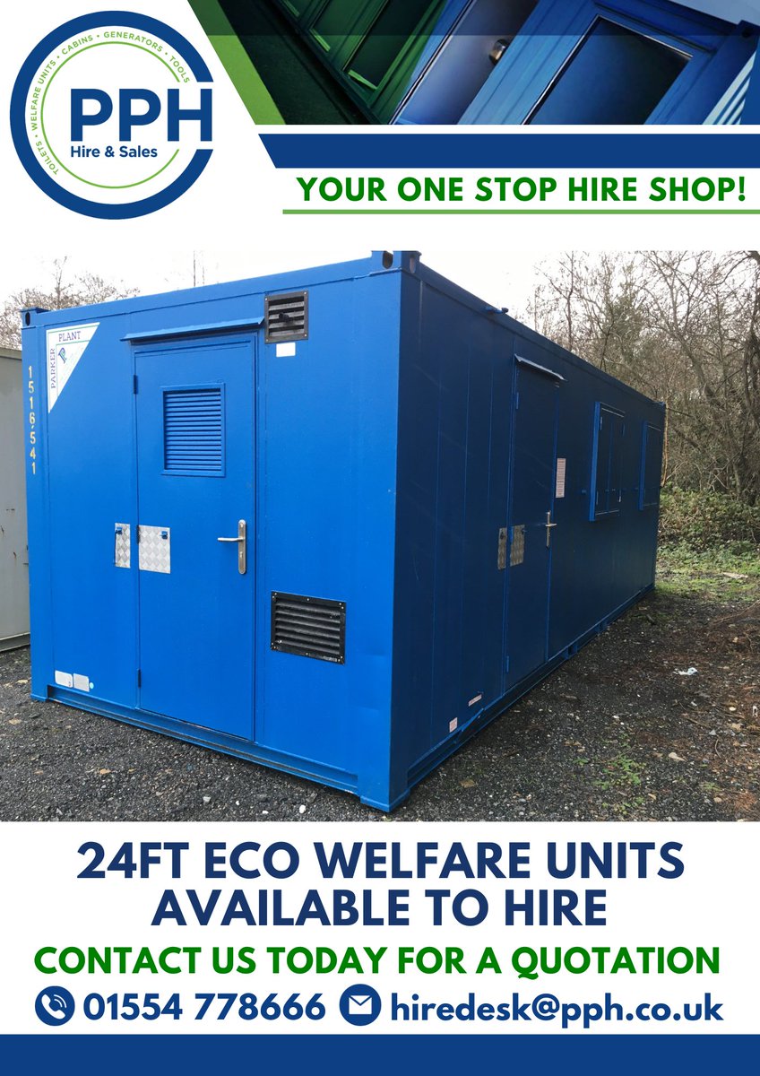 🚨 24FT ECO WELFARE UNITS AVAILABLE TO HIRE 🚨

They are the perfect solution for your on-site welfare requirements.

If you require further information or you'd like a quotation, contact us on either of the following -

📞 01554 778 666
📧 hiredesk@pph.co.uk