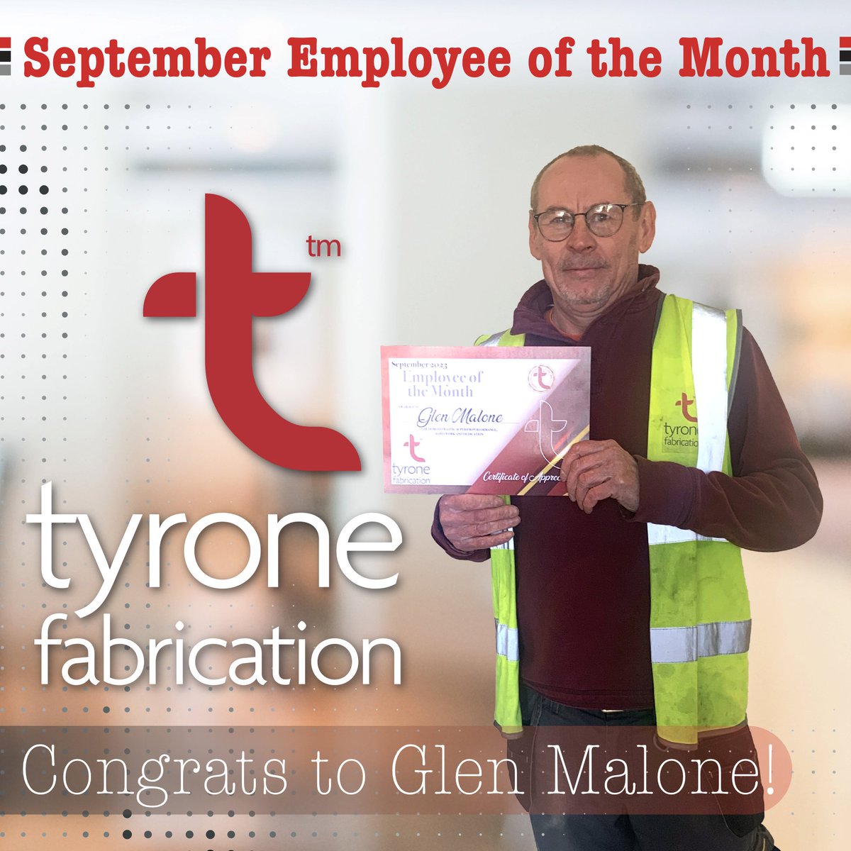 A welcome boost for our Tyrone Fabrication  electrician &amp; friend, Glen Malone, who today has been awarded the accolade of Employee-of-the-Month
Many thanks to Glen for his hard work &amp; dedication. He also gets a £400 accompanying bonus.

WHO WILL BE NEXT?🧐