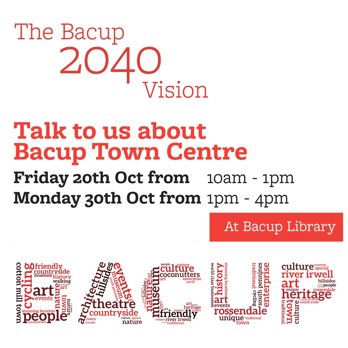 Exciting developments are coming to Bacup Market & your opinion counts! Come & talk to us about Bacup at Bacup Library on: - Friday 20th October from 10am-1pm -Monday 30th October from 1pm-4pm Participate in our survey and be a part of the transformation: bit.ly/BacupMarketSur…